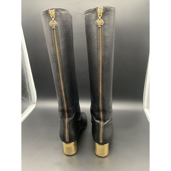 Kate Spade Tavie Knee High Boots Size 8 Square Toe Gold Heel - Picture 3 of 12
